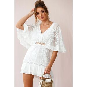 Selfie Leslie Caspar Leafy Embroidered Dress White Size XS Bohemian Romantic